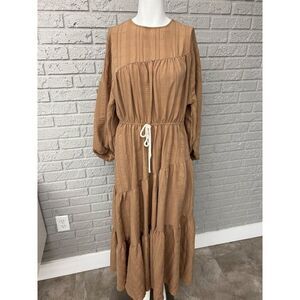Shein Women Tan Asymmetrical Tiered Balloon Sleeve Maxi Dress Size 2